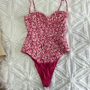 Zara Small corset bodysuit pink white floral